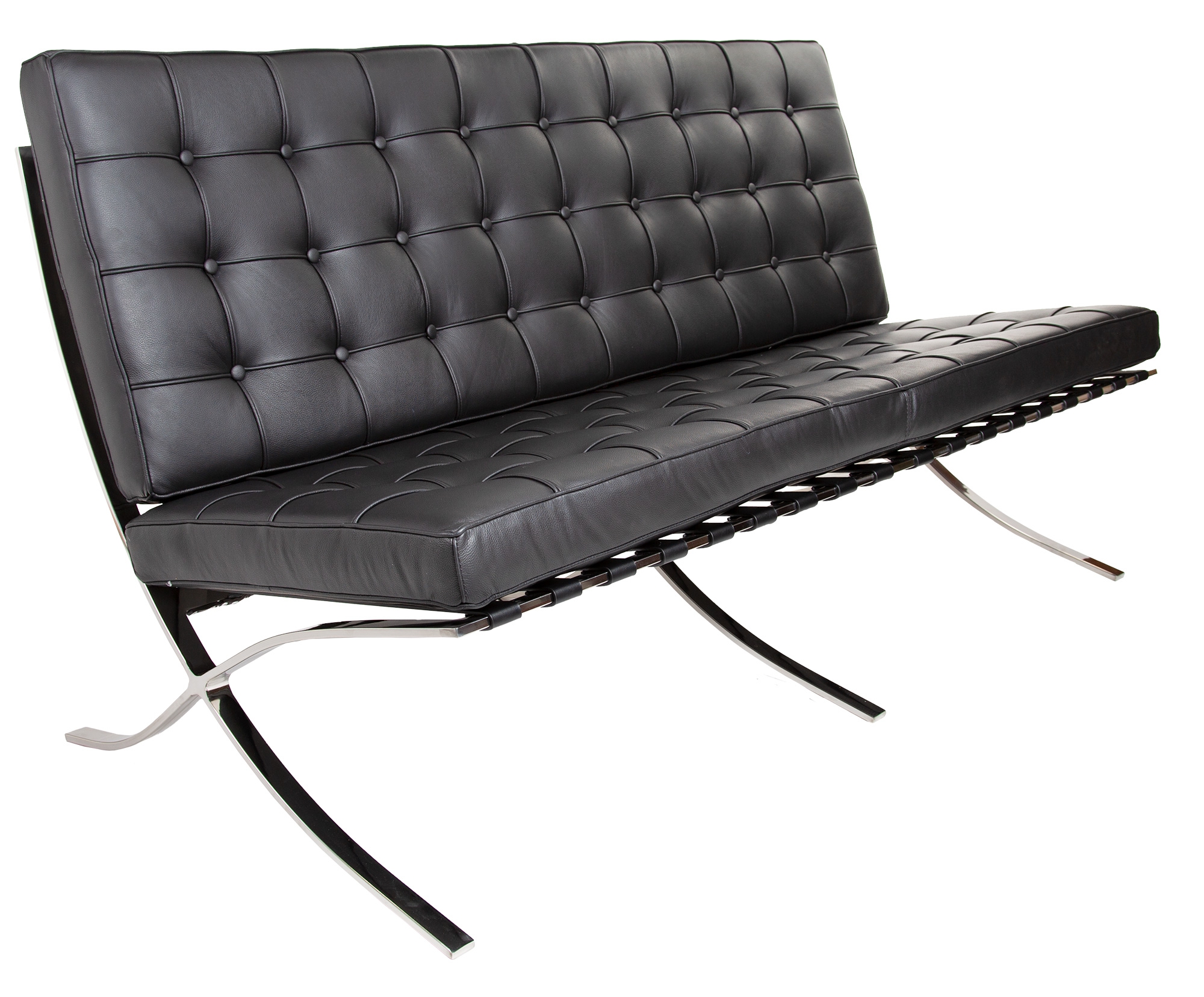 Ludwig Mies vd Rohe style, 2 zits bank Barcelona Pavillion 2 seat sofa zwart
