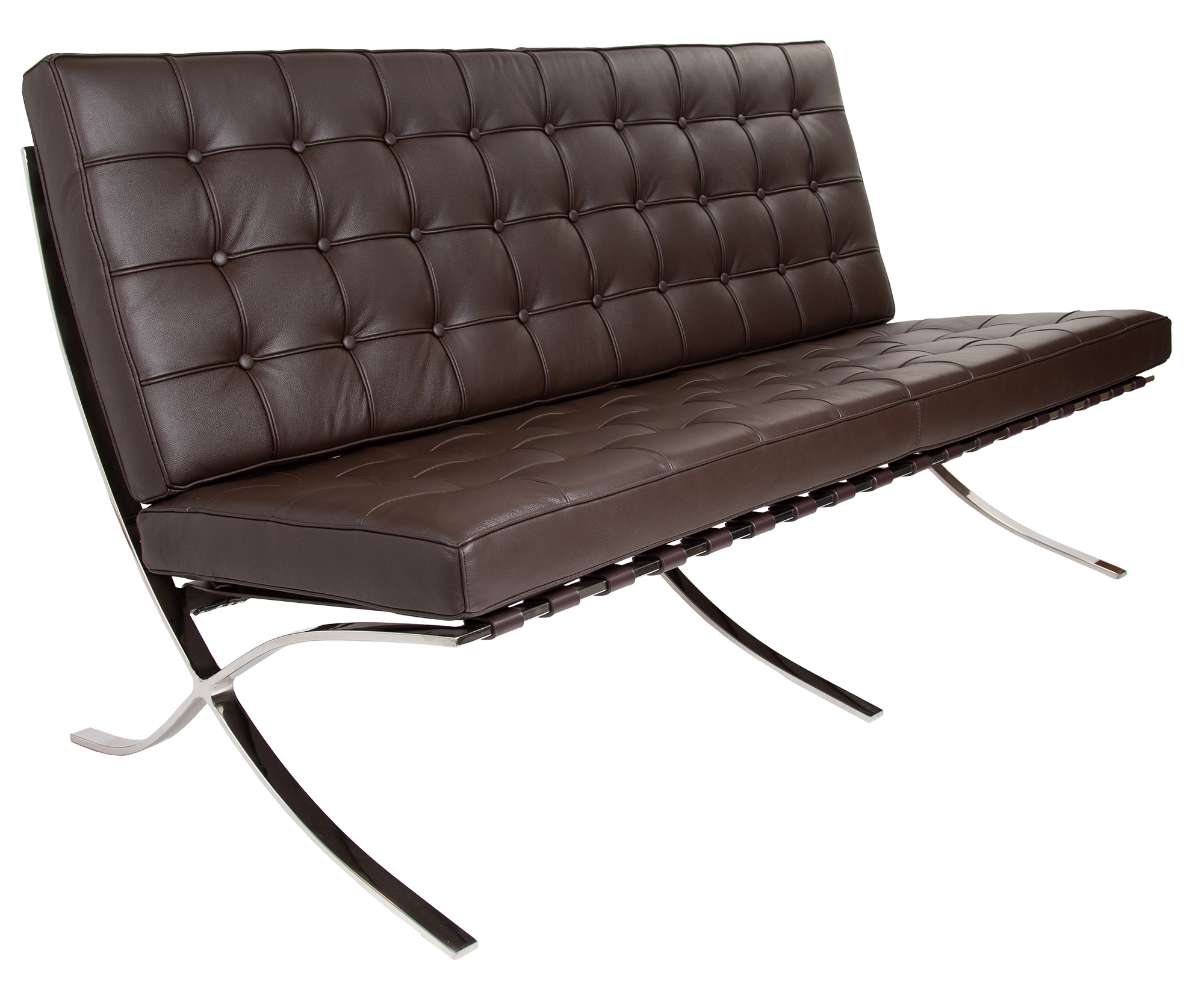 Ludwig Mies vd Rohe style, 2 zits bank Barcelona Pavillion 2 seat sofa bruin