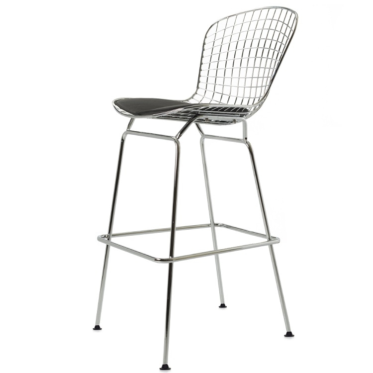 Harry Bertoia style, Barkruk Bertoia Barstool zwart Leer zwart