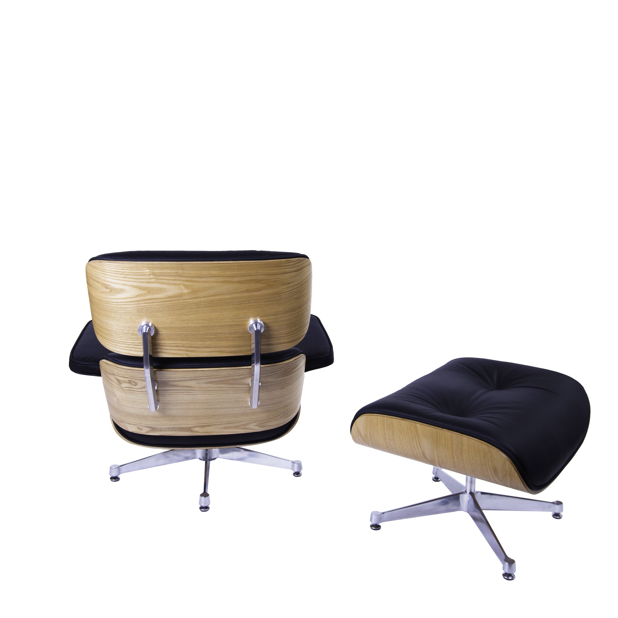 Charles Eames style, Lounge stoel met Hocker EA670 XL zwart essenhout Gepolijste voet