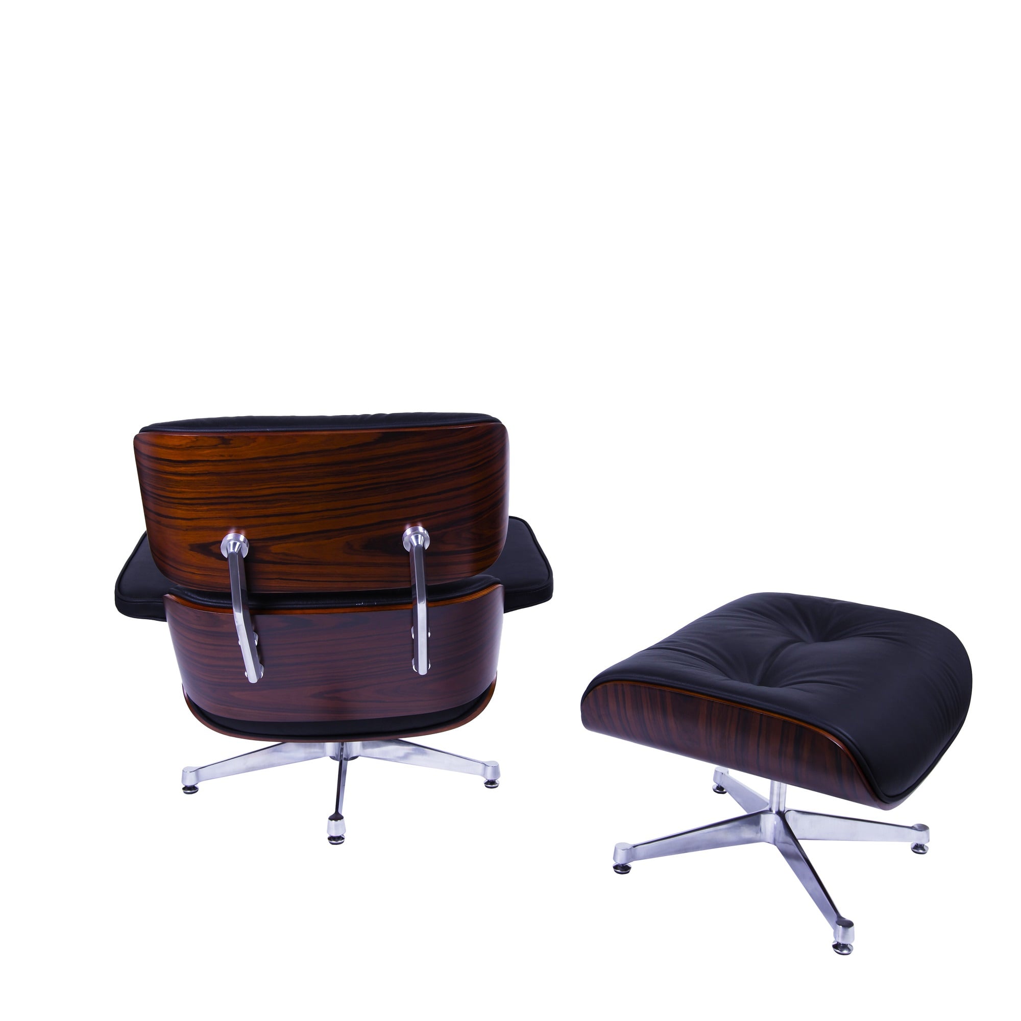 Charles Eames style, Lounge stoel met Hocker EA670 zwart Rosewood Gepolijste voet