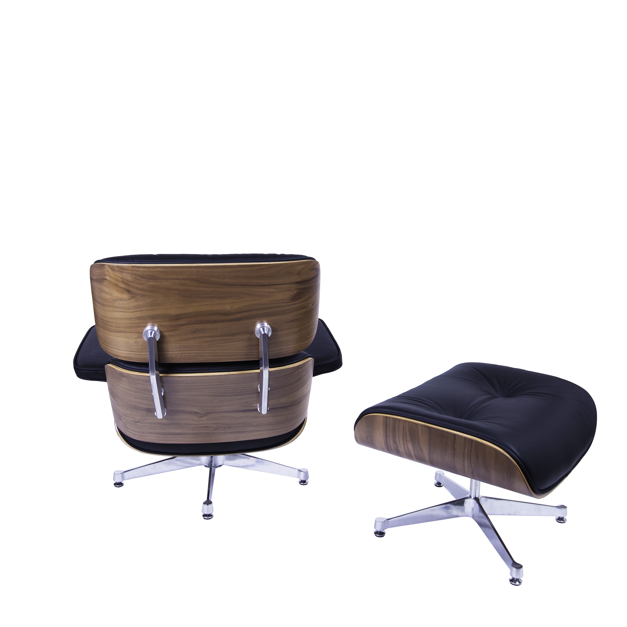 Charles Eames style, Lounge stoel met Hocker EA670 XL zwart Walnoot Gepolijste voet