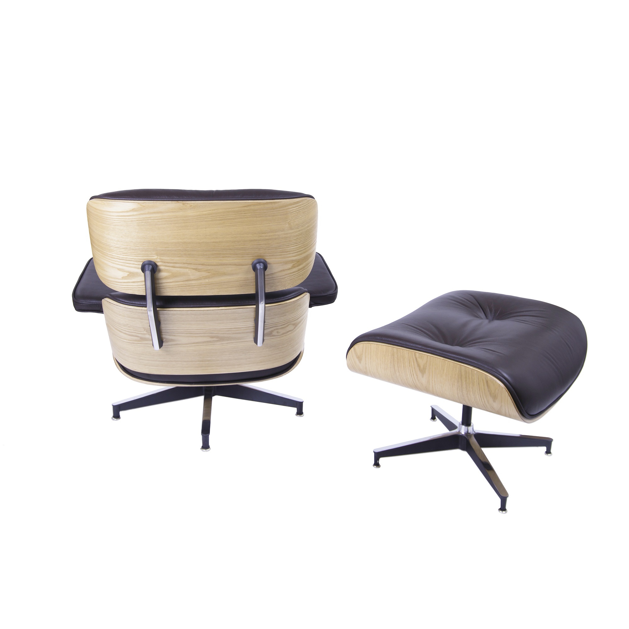 Charles Eames style, Lounge stoel met Hocker EA670 XL bruin essenhout Zwarte base