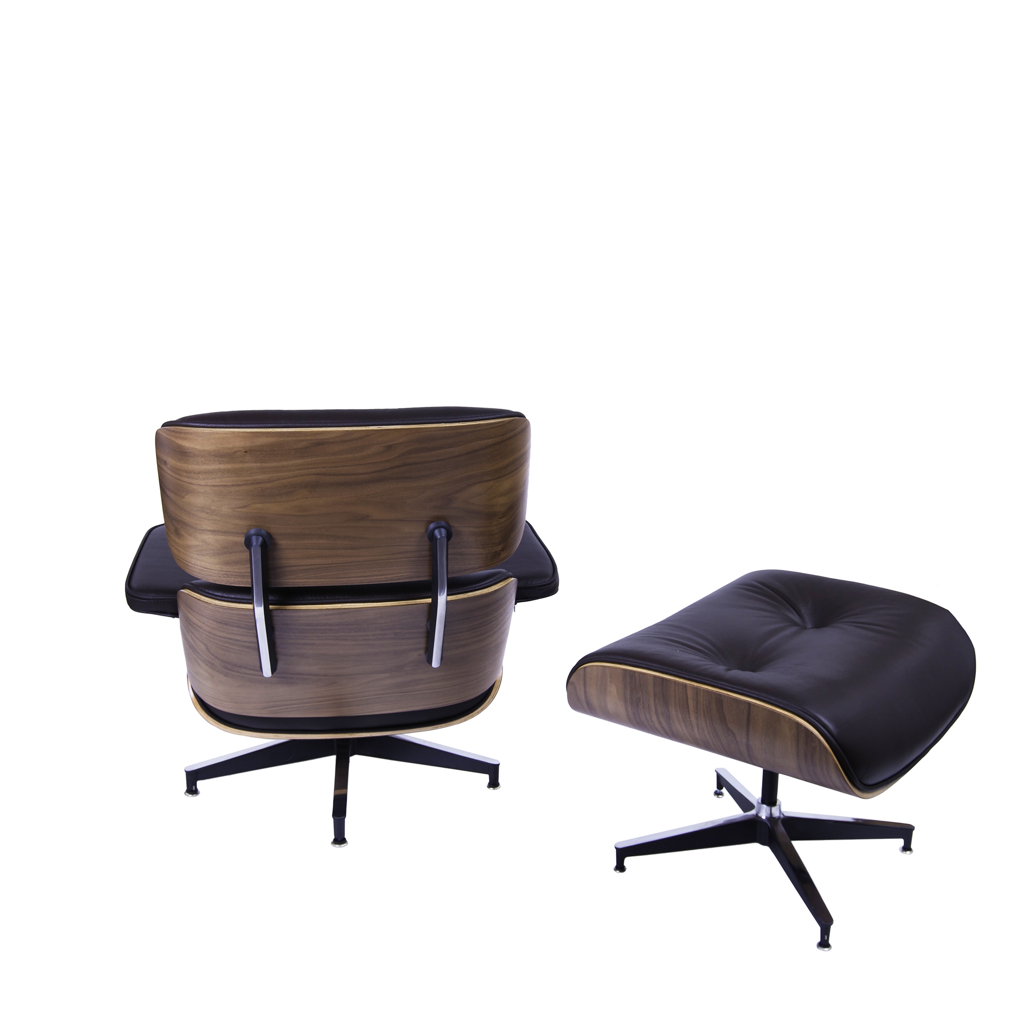 Charles Eames style, Lounge stoel met Hocker EA670 XL bruin Walnoot Zwarte base