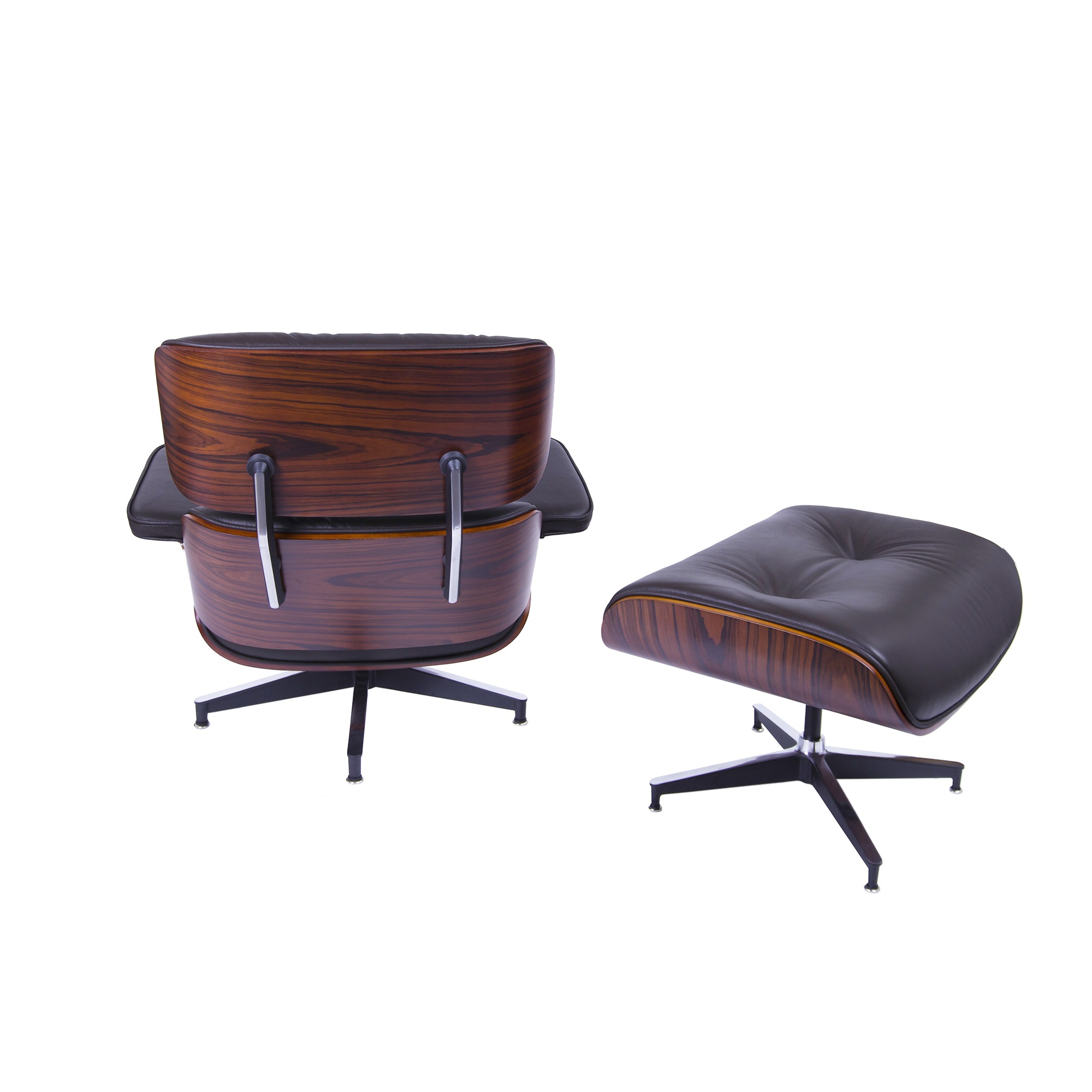 Charles Eames style, Lounge stoel met Hocker EA670 bruin Rosewood Zwarte base