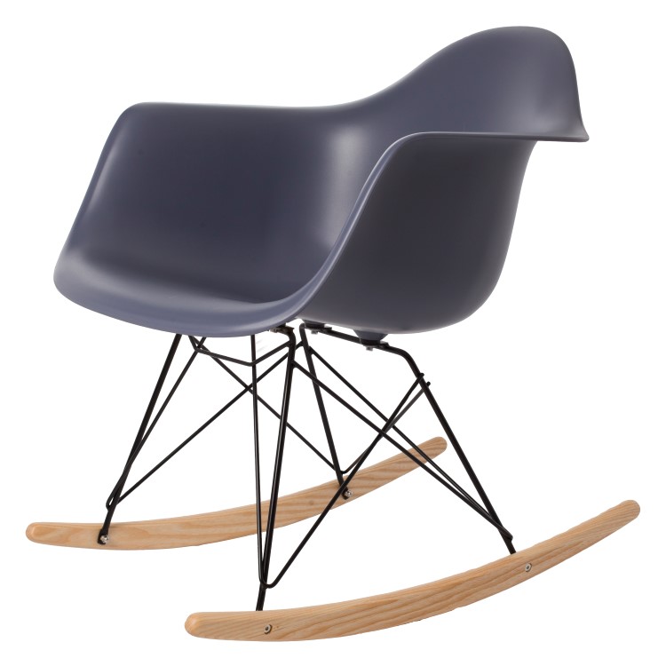 Charles Eames style, Schommelstoel RAR Zwart frame PP donkergrijs