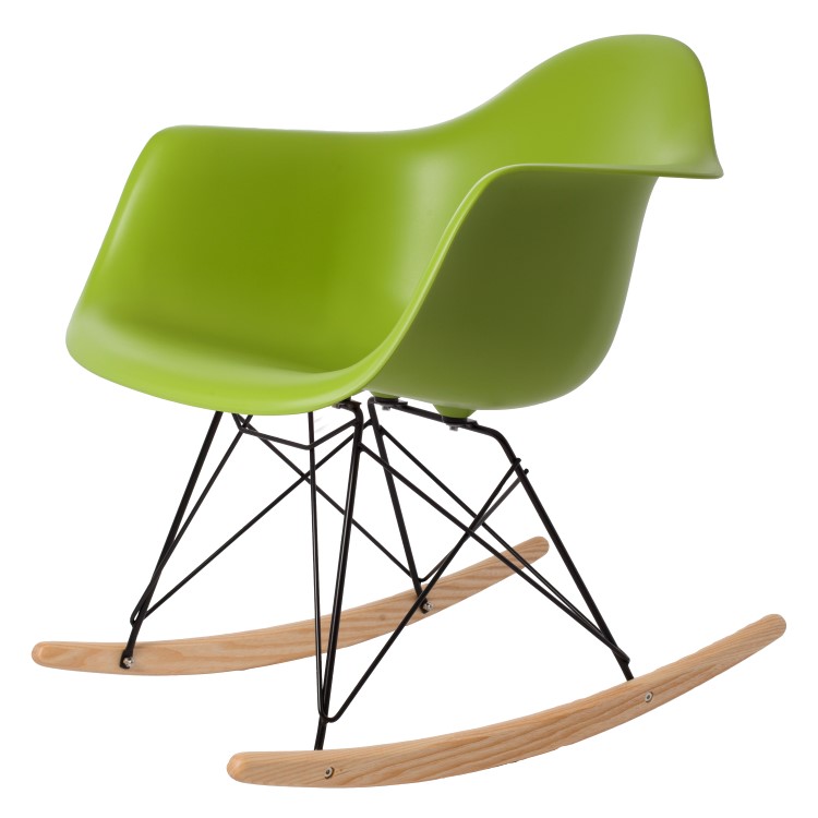 Charles Eames style, Schommelstoel RAR Zwart frame PP groen