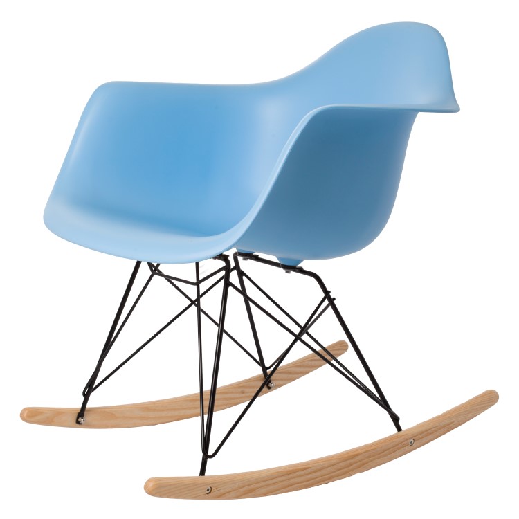 Charles Eames style, Schommelstoel RAR Zwart frame PP lichtblauw