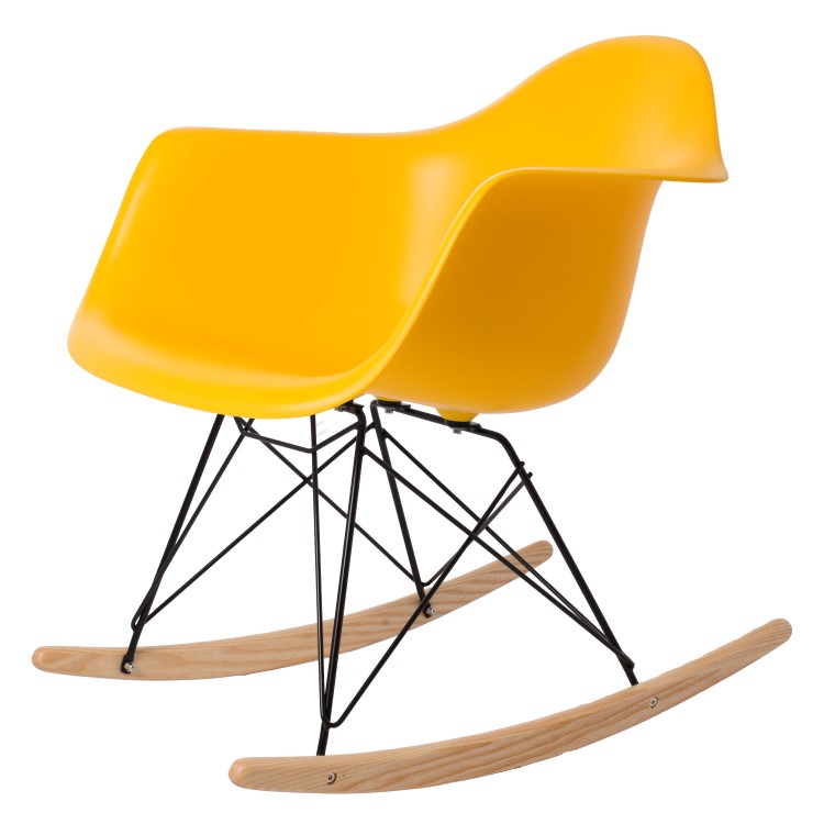 Charles Eames style, Schommelstoel RAR Zwart frame PP geel