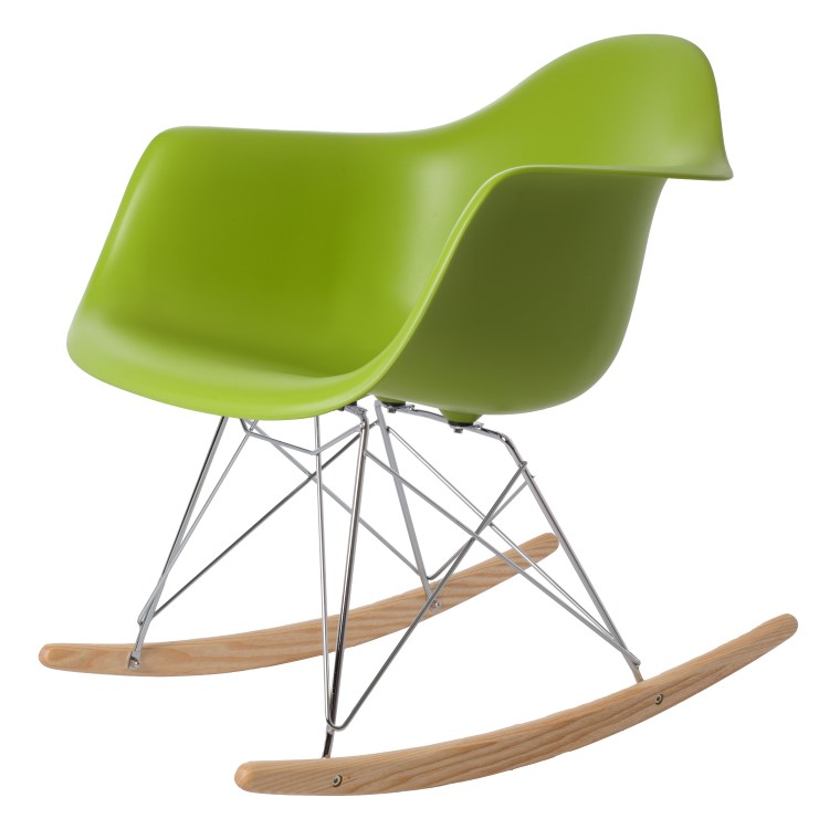 Charles Eames style, Schommelstoel RAR Chroom frame PP groen