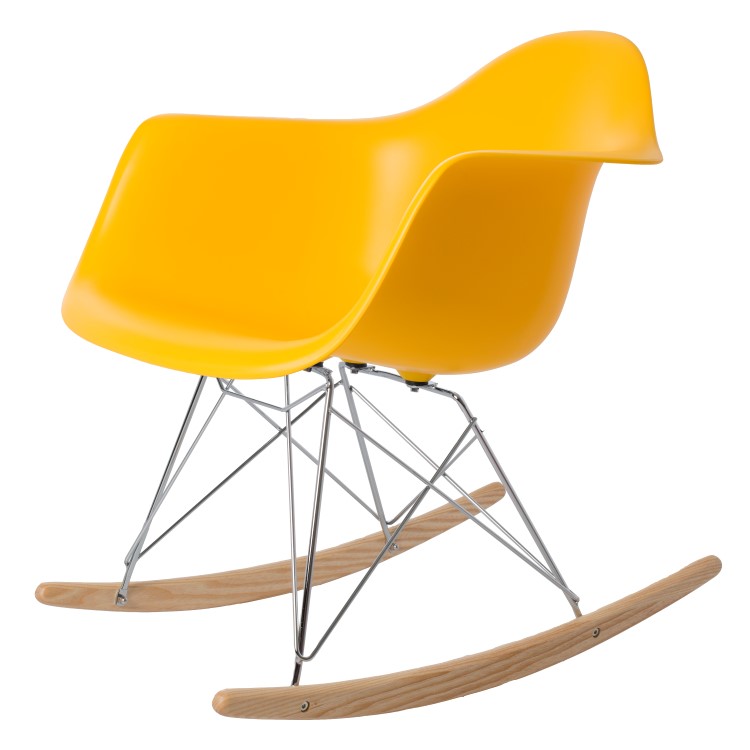 Charles Eames style, Schommelstoel RAR Chroom frame PP geel