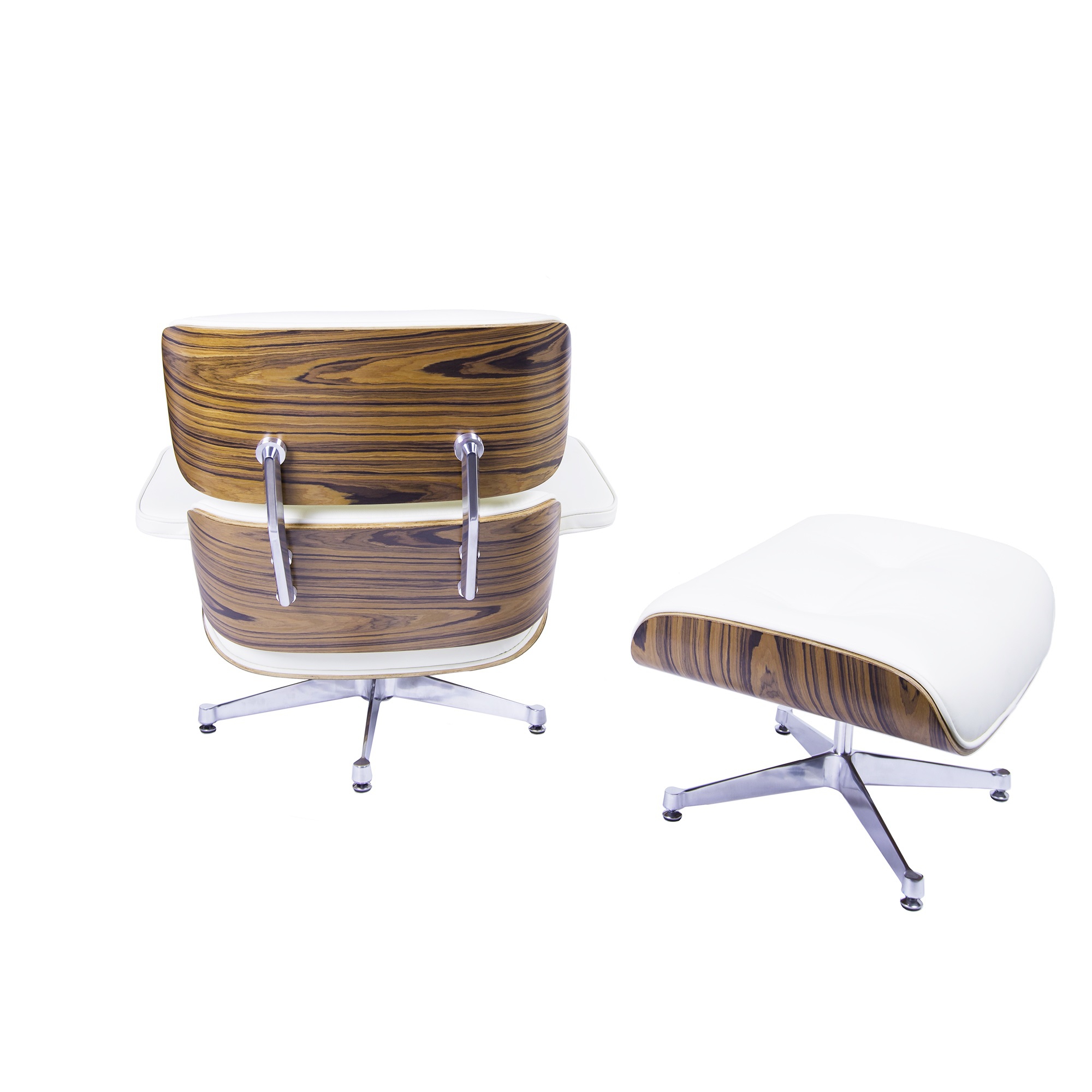 Charles Eames style, Lounge stoel met Hocker EA670 XL creme Palisander Gepolijste voet