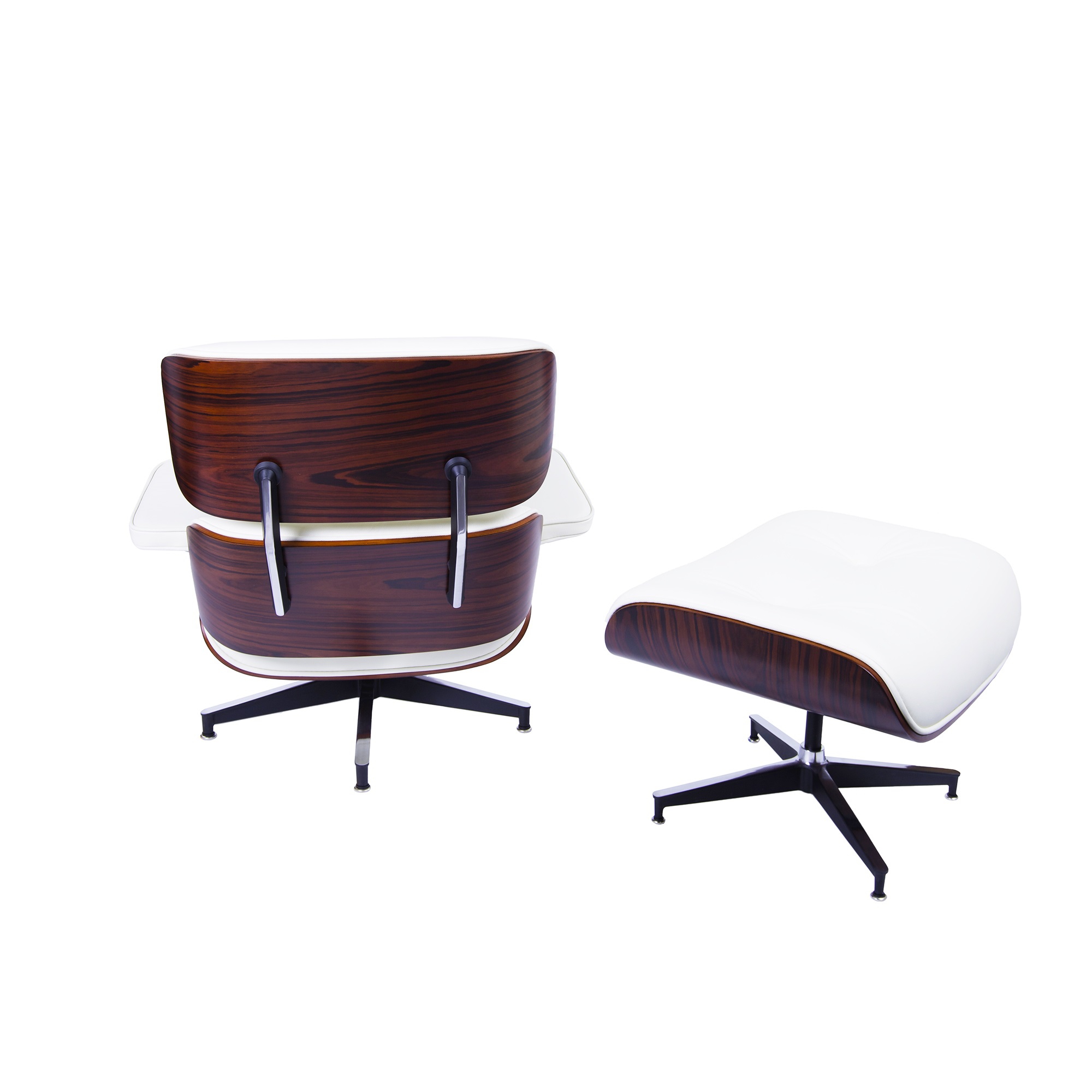 Charles Eames style, Lounge stoel met Hocker EA670 creme Rosewood Zwarte base