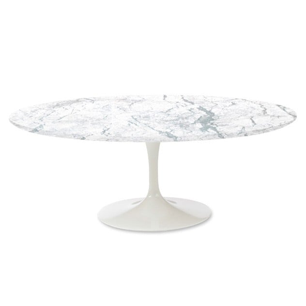 Eero Saarinen style, Eettafel Tulip Table Oval Bovenblad Marmer wit Onderstel wit