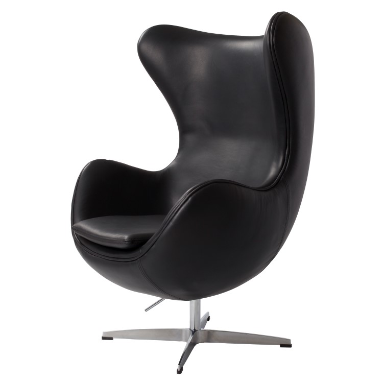 Arne Jacobsen style, Lounge stoel Egg stoel Leder zwart donkerblauw
