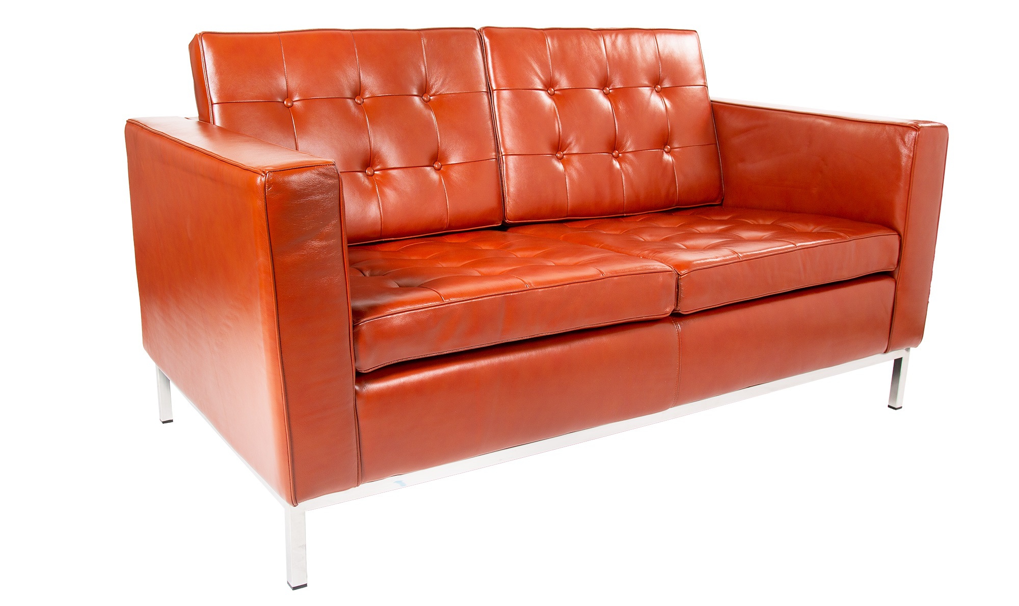 Ludwig Mies vd Rohe style, 2 zits bank Florence 2 seat sofa cognac