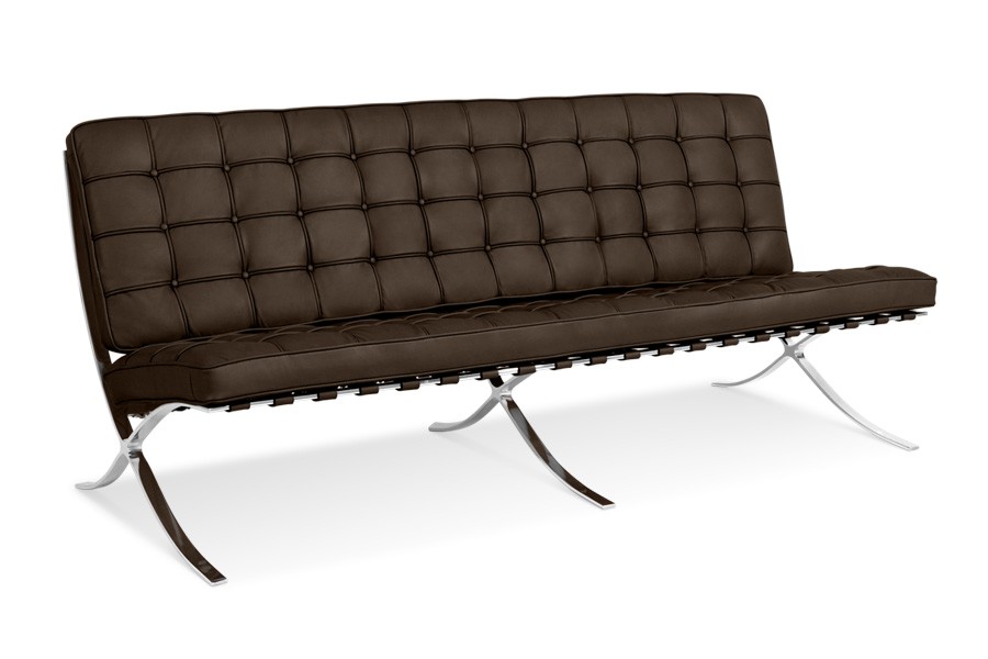 Ludwig Mies vd Rohe style, 3 zits bank Barcelona Pavillion 3 seat sofa bruin