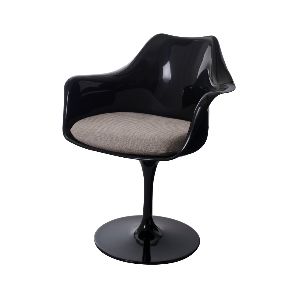 Eero Saarinen style, Eetkamerstoel Tulip stoel met armleuning zwart beige