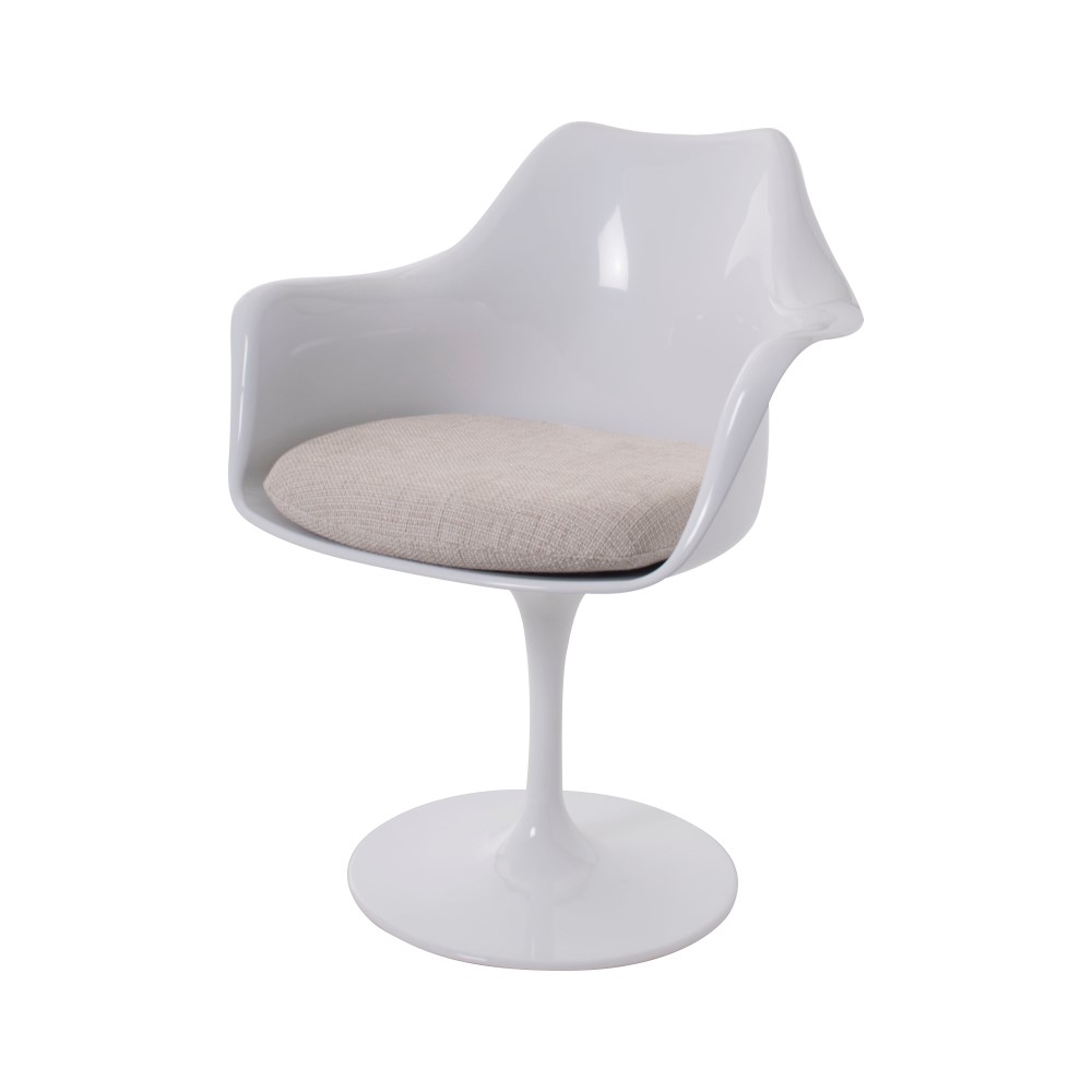 Eero Saarinen style, Eetkamerstoel Tulip stoel met armleuning wit beige