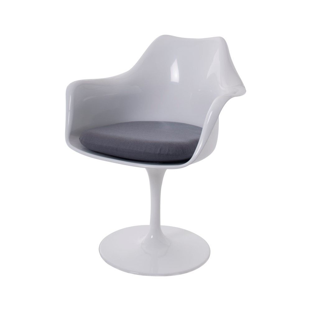 Eero Saarinen style, Eetkamerstoel Tulip stoel met armleuning wit grijs