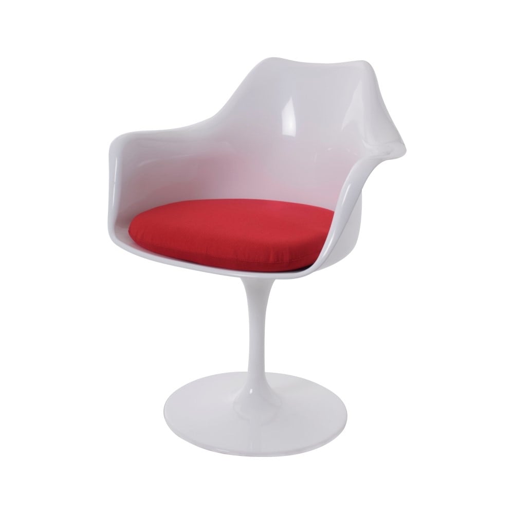 Eero Saarinen style, Eetkamerstoel Tulip stoel met armleuning wit rood