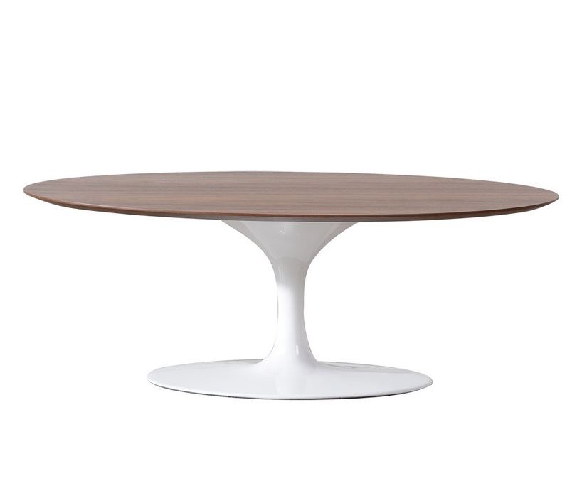 Eero Saarinen style, Salontafel Tulip Table Oval Bovenblad walnoot Onderstel wit