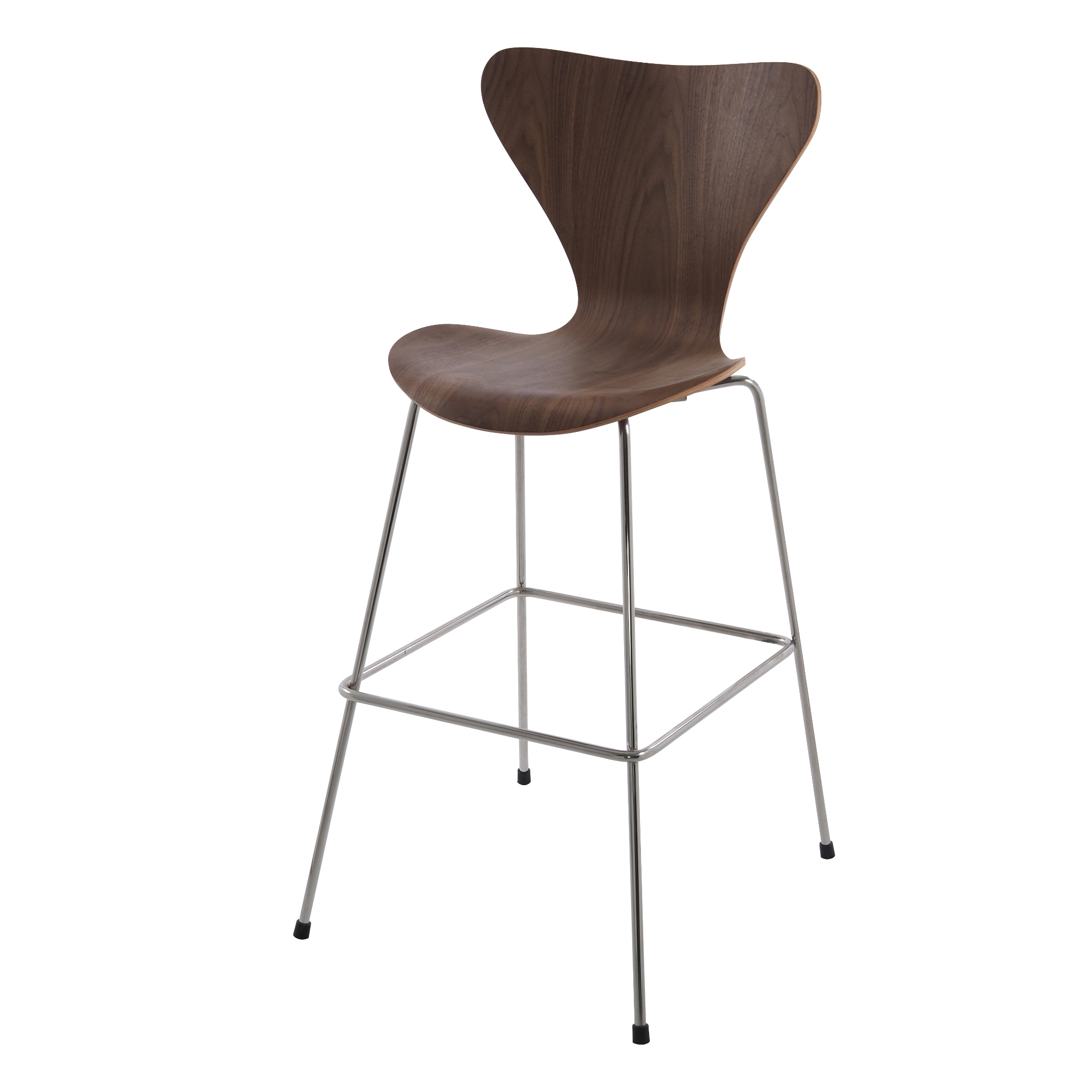 Arne Jacobsen style, Barkruk Butterfly series 76cm Walnoot