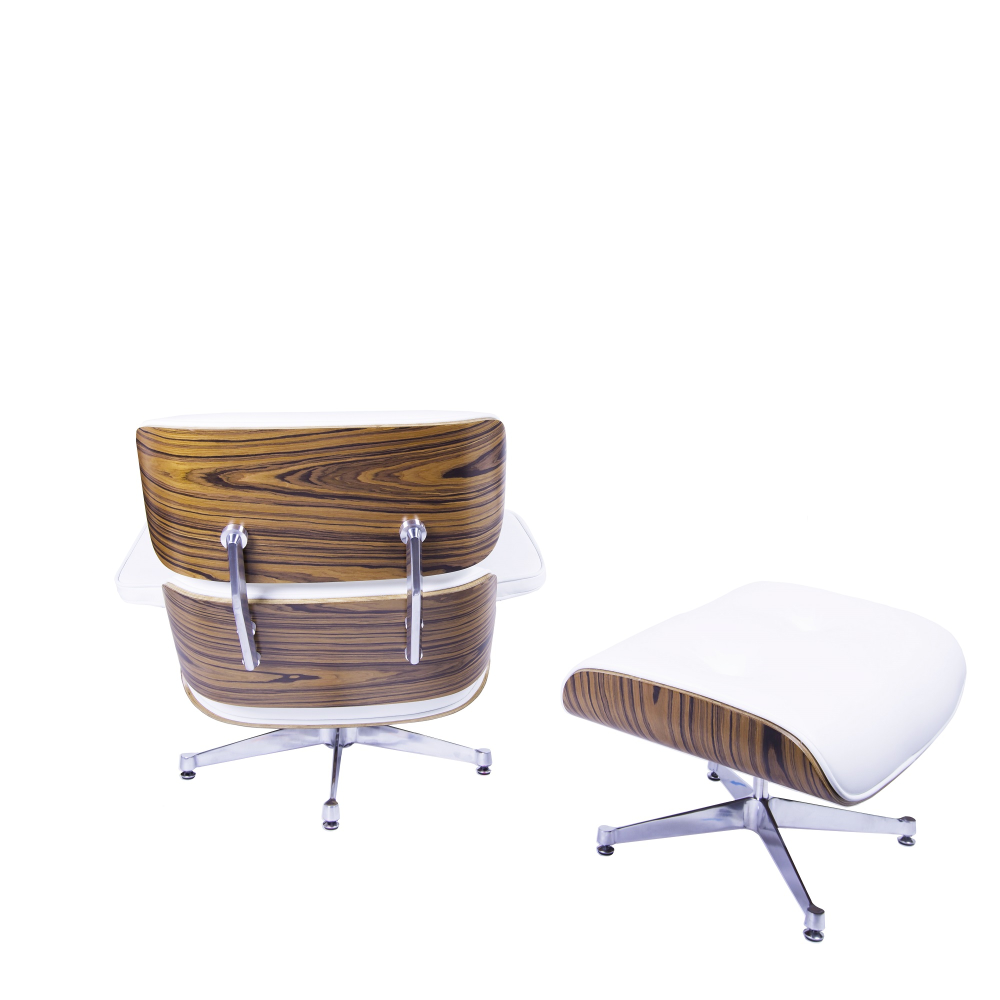 Charles Eames style, Lounge stoel met Hocker EA670 wit Palisander Gepolijste voet