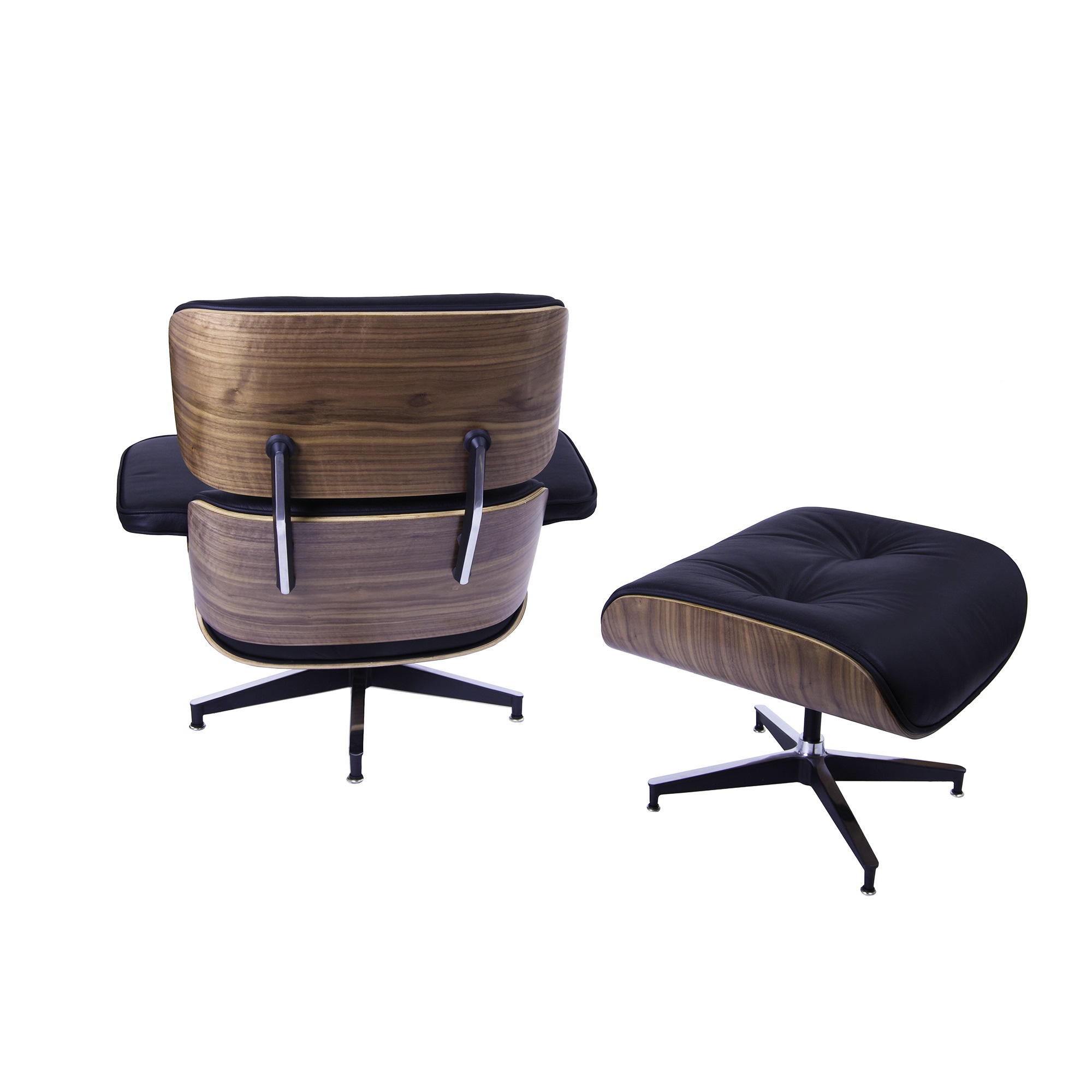 Charles Eames style, Lounge stoel met Hocker EA670 XL zwart Walnoot Zwarte base