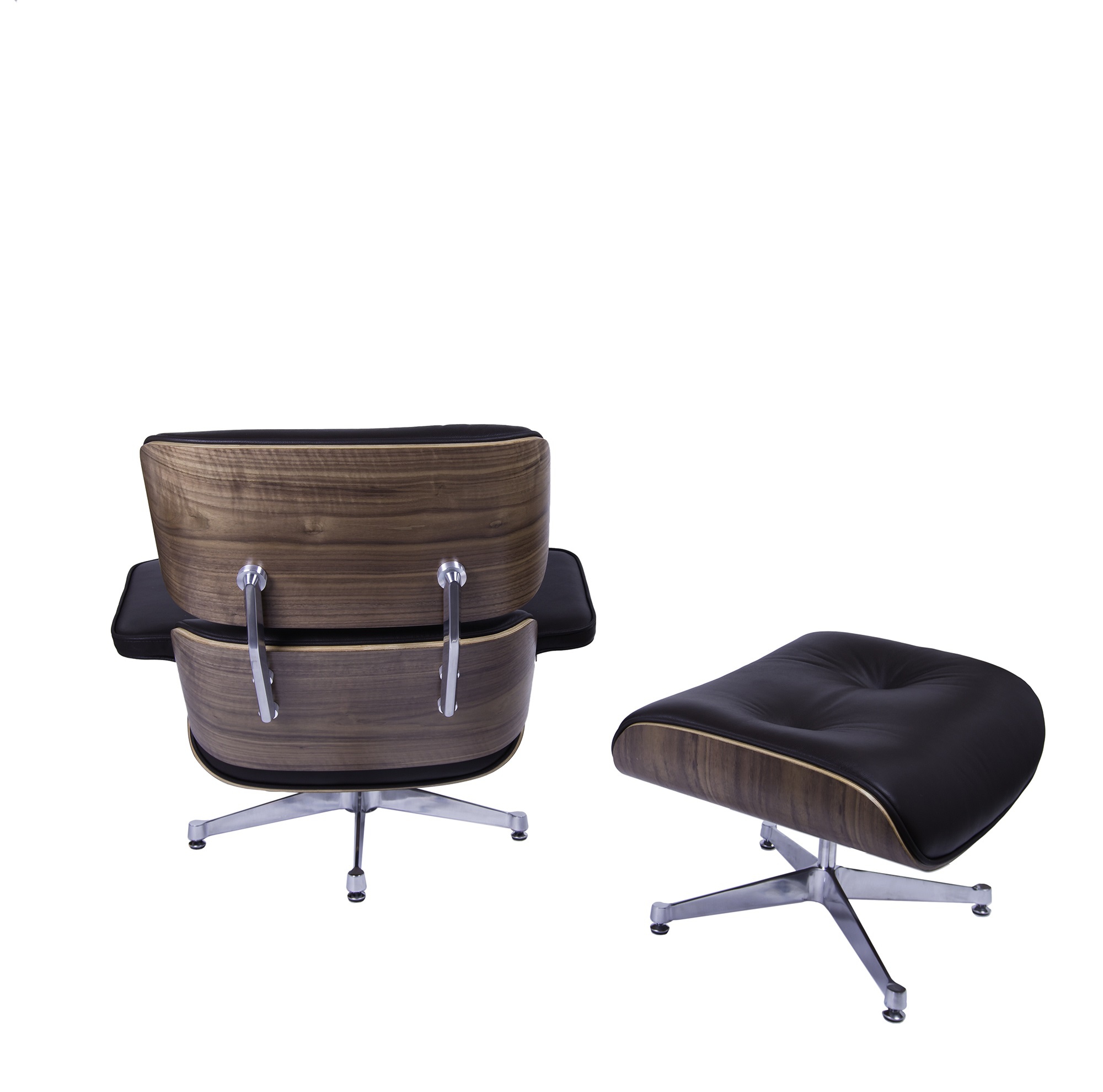 Charles Eames style, Lounge stoel met Hocker EA670 XL bruin Walnoot Gepolijste voet