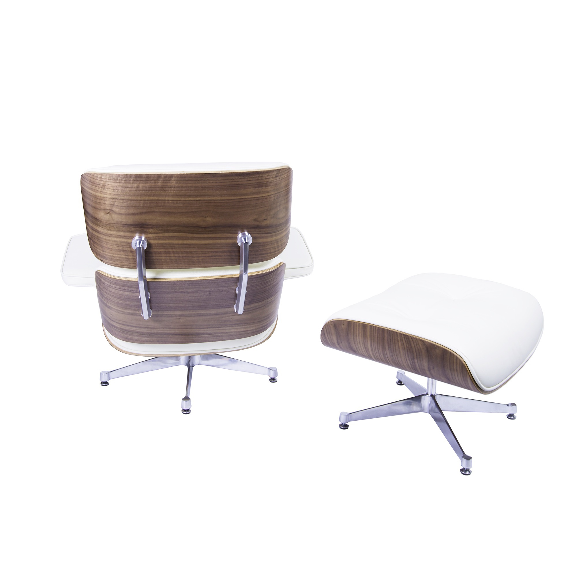 Charles Eames style, Lounge stoel met Hocker EA670 XL creme Walnoot Gepolijste voet