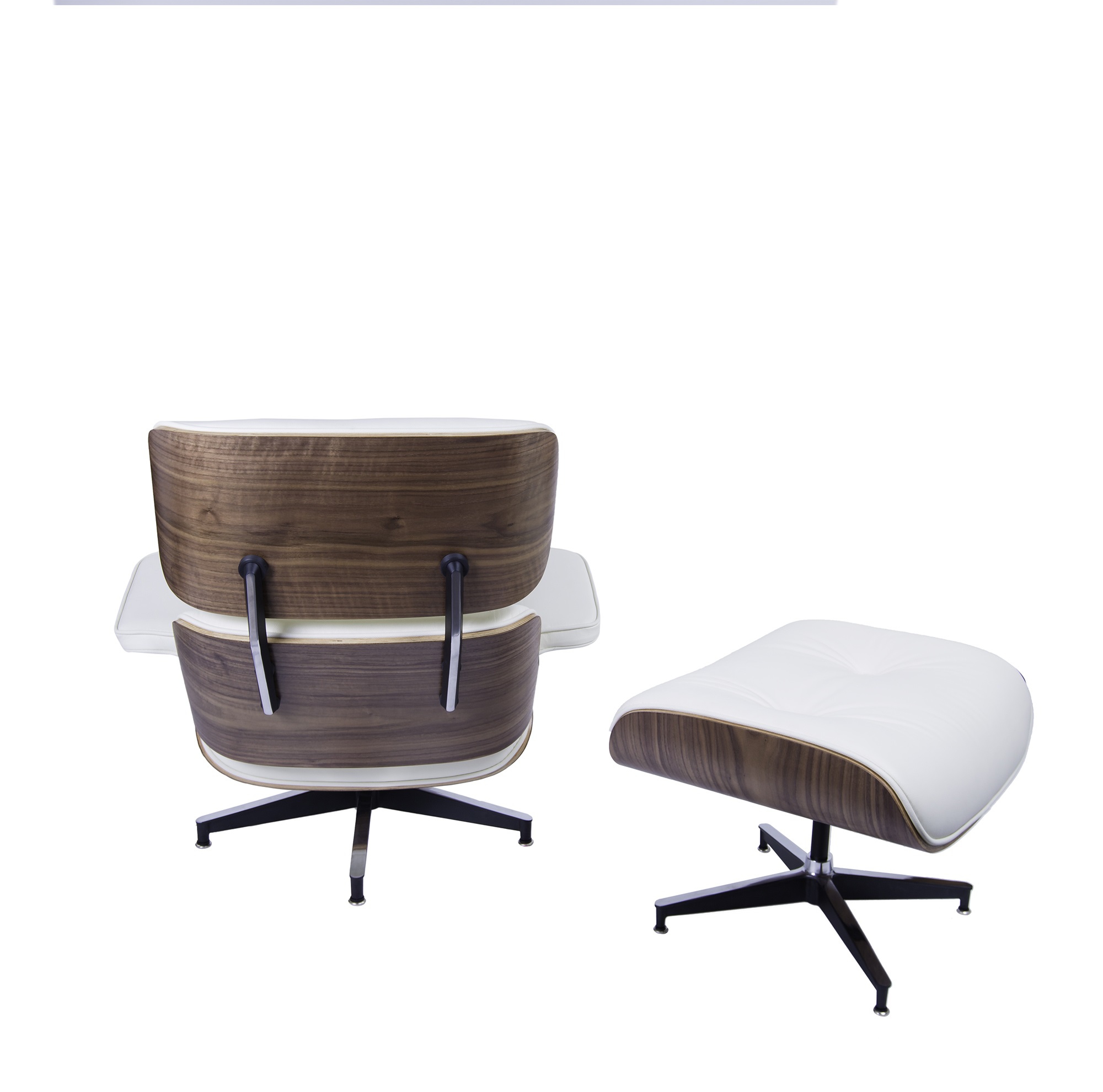 Charles Eames style, Lounge stoel met Hocker EA670 XL wit Walnoot Zwarte base