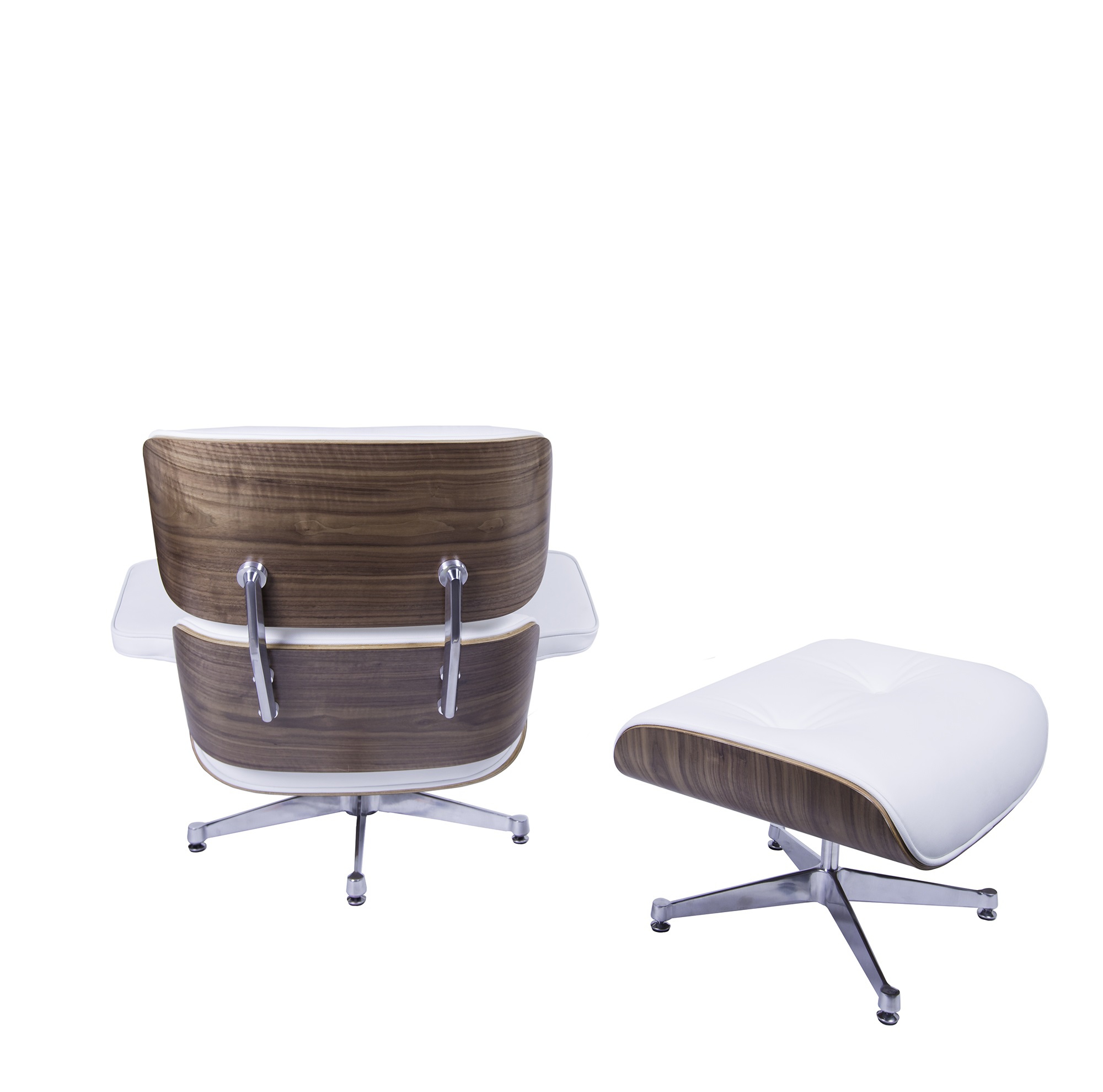 Charles Eames style, Lounge stoel met Hocker EA670 XL wit Walnoot Gepolijste voet